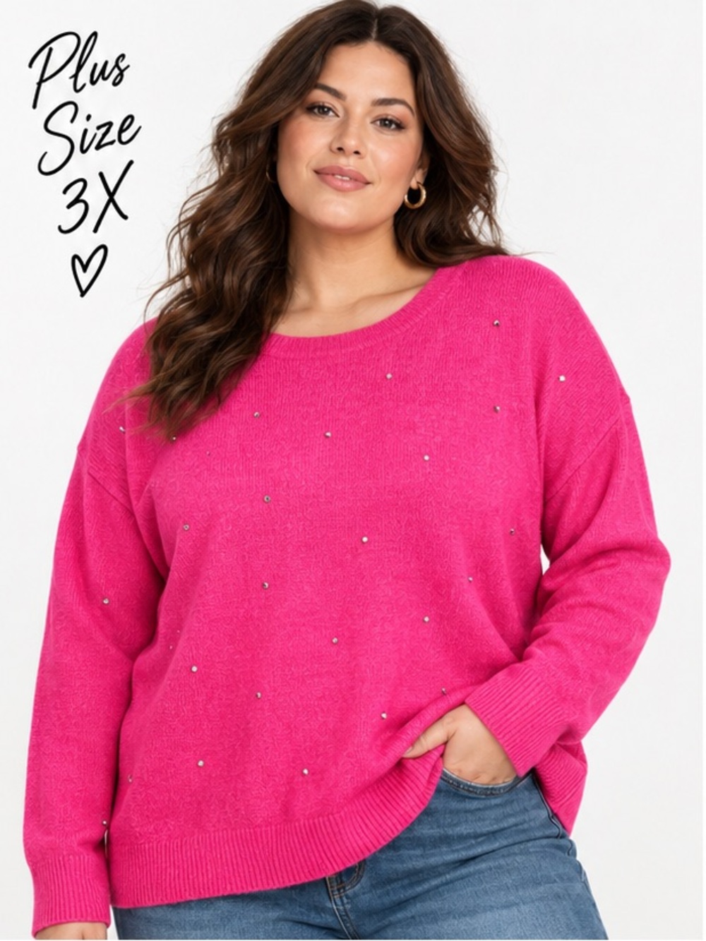 CeCe Rhinestone Drop Shoulder Crewneck Sweater Plus Size 3X NWT